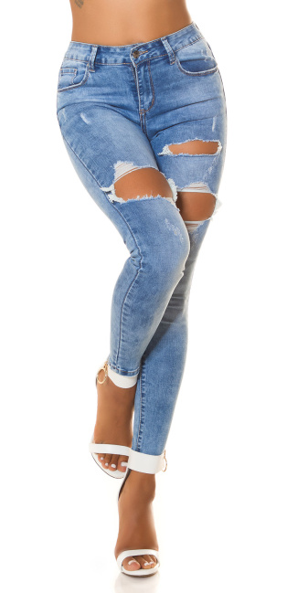 hoge taille destroyed look skinny jeans blauw